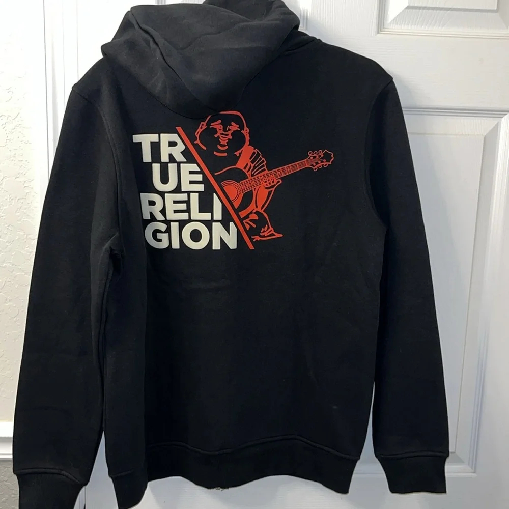 True Religion Buddha Graphic Zip Hoodie Y2K Streetwear Black Red NWT Small